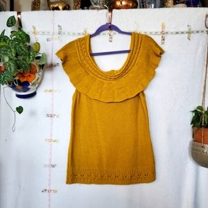by ANTHROPOLOGIE XL off shoulder mustard yellow knit tank sweater